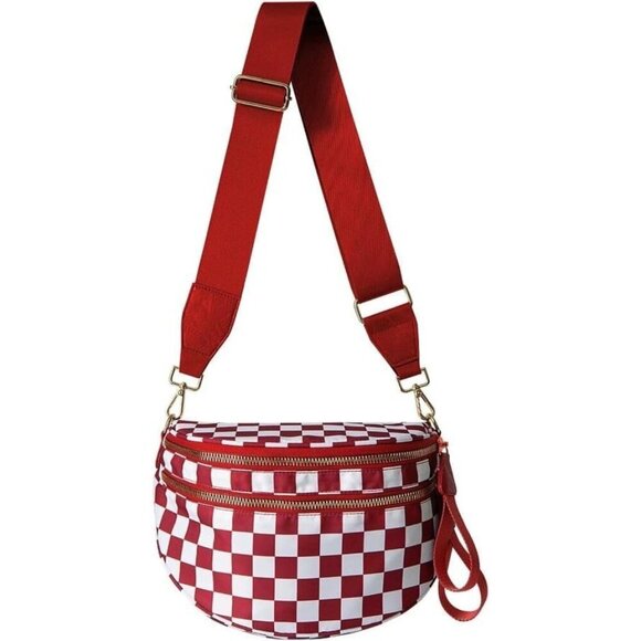Handbags - Women Red Imported Polyester Checkered Crossbody Fanny Packs Belt Bum Bag